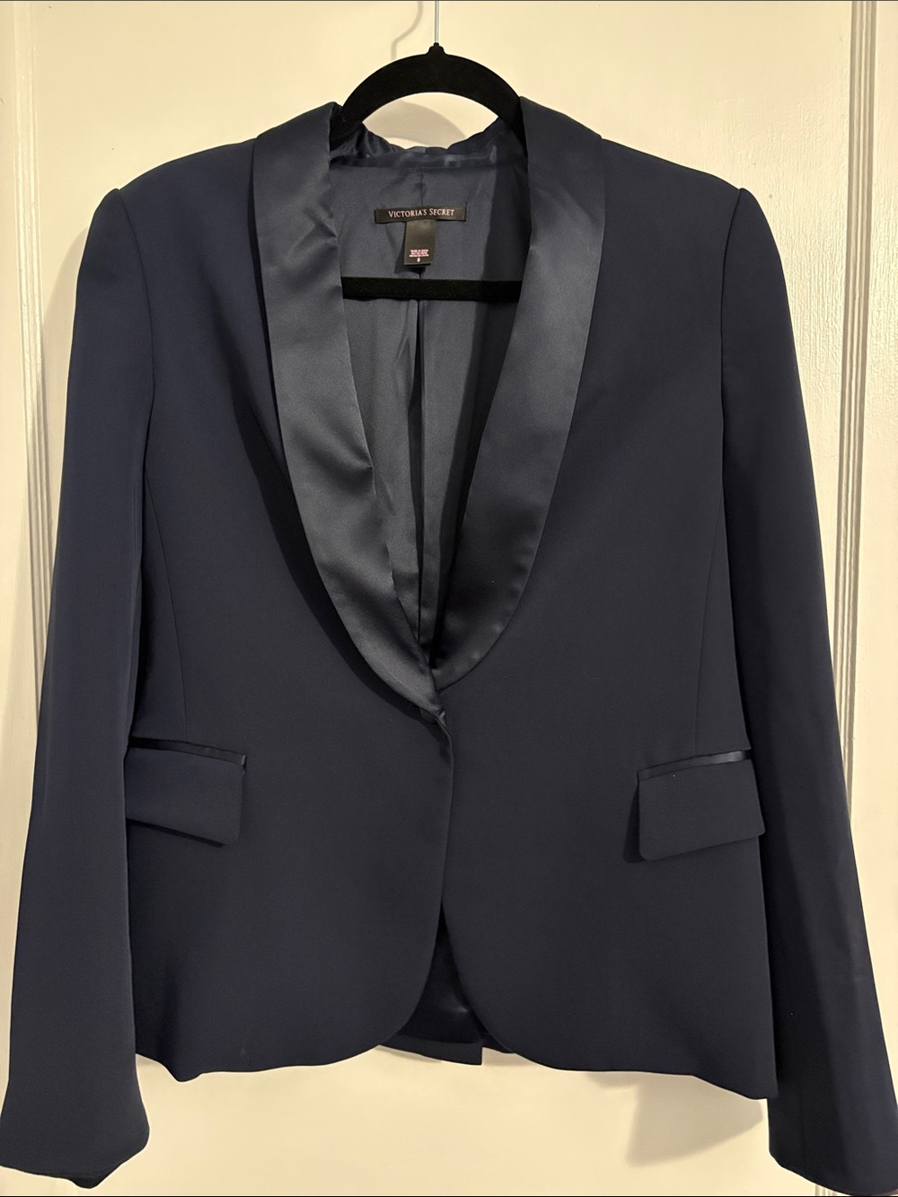 Victoria's Secret Dark Navy Satin Shawl Collar Blazer